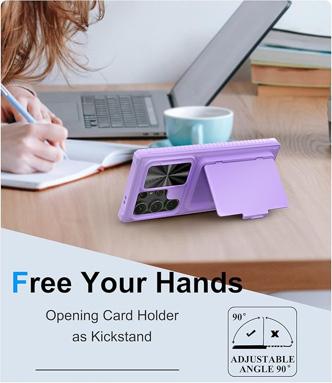 for Samsung Galaxy S23 Ultra Wallet Case with Card Holder & Kickstand & Slide Lens Cover, Rugged Anti-Drop Protective Phone Case Cover Compatible with Samsung Galaxy S23 Ultra 5g 2023, Purple