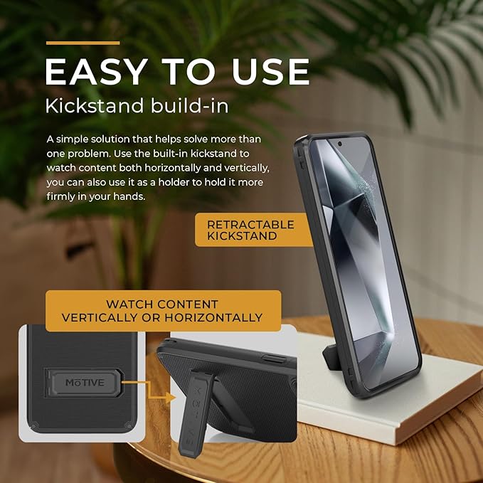 MOTIVE Designed for Samsung Galaxy s24 Case with Belt Clip, Compatible with MagSafe, Dual-Layer 10FT Military Grade Drop Protection, Shockproof s24 Holster Case 6.1” | Black