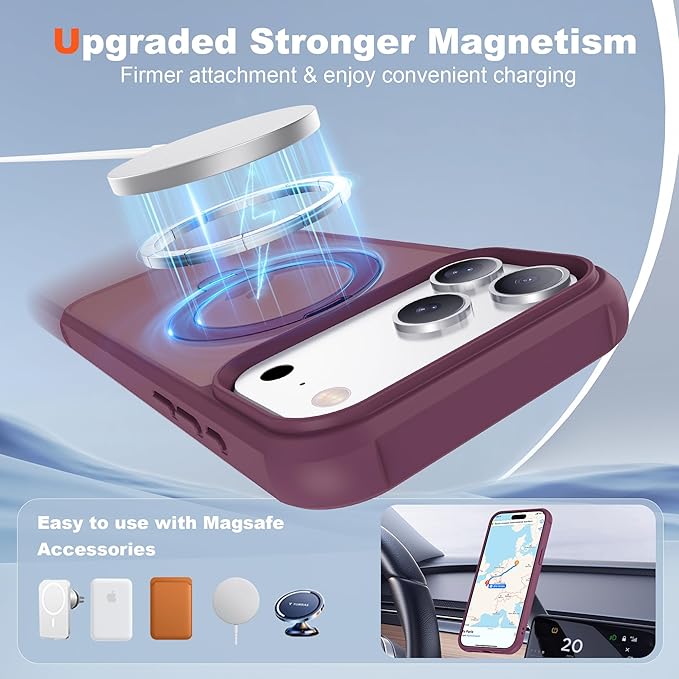 Compatible with iPhone 17 Pro Case with Invisible Magnetic 360°Spin Stand,Military-Grade Shockproof Protection [Compatible with Mag-Safe] Non-Slip Edge Translucent Case (6.3",Wine Red)