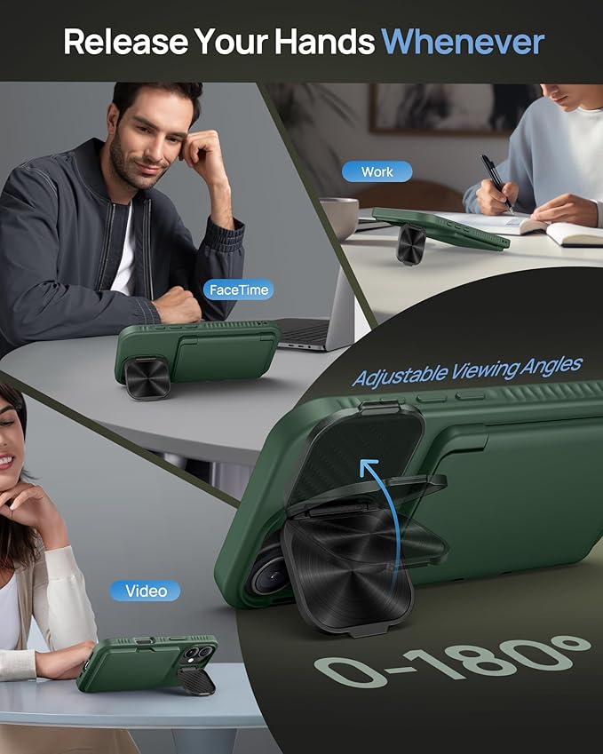 for iPhone 16 Case Wallet with Stand, Built-in Card Holder & Camera Cover, Military Grade Drop Protection Shockproof Rugged Protective Multifunctional Phone Case for iPhone 16 6.1" 2024, Green