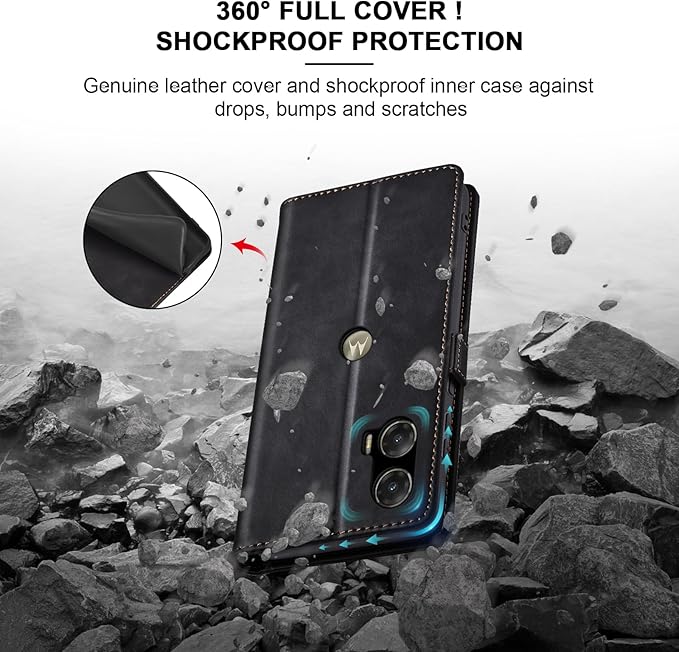 Jasonyu Flip Wallet Case for Moto G Stylus 5G (2024),Leather Magnetic Folio Cover with Card Holder,Kickstand - TPU Shockproof Durable Protective Phone Case,Black