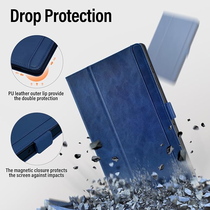 Handmade Case for Samsung Galaxy Tab A9 Plus/A9+ 5G Tablet 11 Inch 2023 SM-X210/SM-X216/SM-X218u with Pocket,Multi Angles,Magnetic Closure,Vegan Leather Folio Cover,Auto Sleep/Wake,Blue