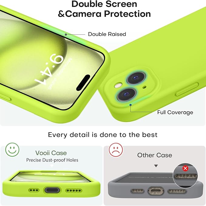 Vooii Compatible with iPhone 15 Plus Case, Upgrade Liquid Silicone [Enhanced Camera Protection] [Soft Anti-Scratch Microfiber Lining] Shockproof Phone Case for iPhone 15 Plus 6.7" - Fluorescent Green