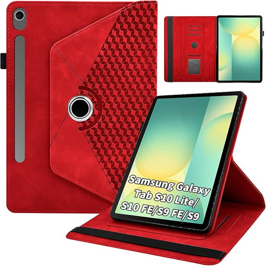 Rotating Case for Samsung Tab S10 Lite /S10 Fe/S9 Fe 10.9 Inch /S9 Tab 360° Rotating Cover Multi-Angle Viewing Stand Auto Wake/Sleep PU Leather Business Folio Protective Cases, Red