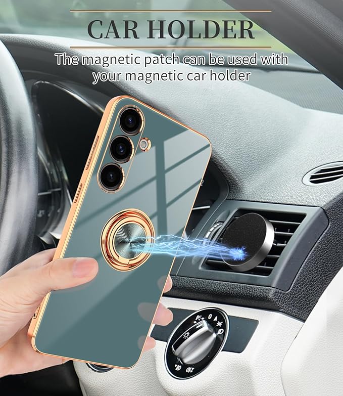 Dinick Gray for Samsung Galaxy S24+ Case with Ring Holder Kickstand [with Magnetic] Soft TPU Bumper, Glitter Gold Electroplated Cover Slim Thin Protective Phone Case for Galaxy S24 Plus