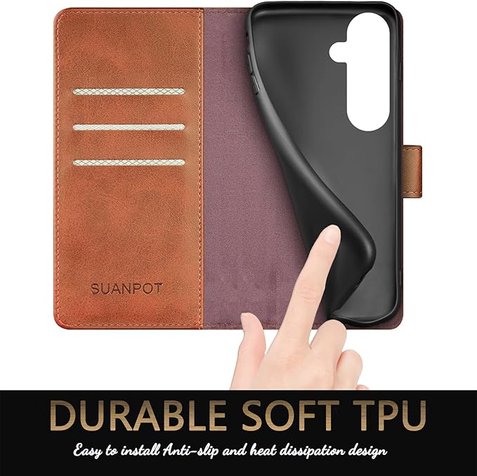 SUANPOT Compatible with Samsung Galaxy S25 Wallet case with RFID Blocking Credit Card Holder,Flip Book PU Leather Protective Cover Women Men for Samsung S25 Phone case Light Brown