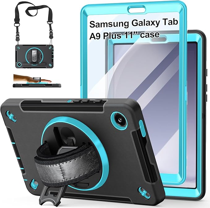 Case for Galaxy Tab A9 Plus 5G 2023: Heavy Duty TPU Cover for Samsung Tablet A9+ 11 Inch with Stand - Handle - Shoulder Strap -S-Pen Holder- Mint Green
