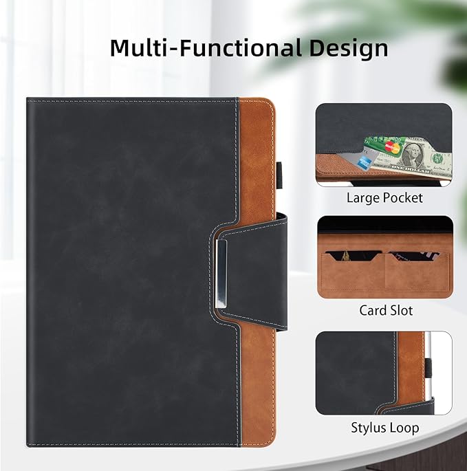 Case for Lenovo Tab P12 12.7 Inch 2023 (TB370FU) - Multi-Angle Viewing Stand Cover with Pocket, PU Leather Folio Case with Magnetic Clasp, Auto Wake/Sleep Smart Tablet Cover, Black