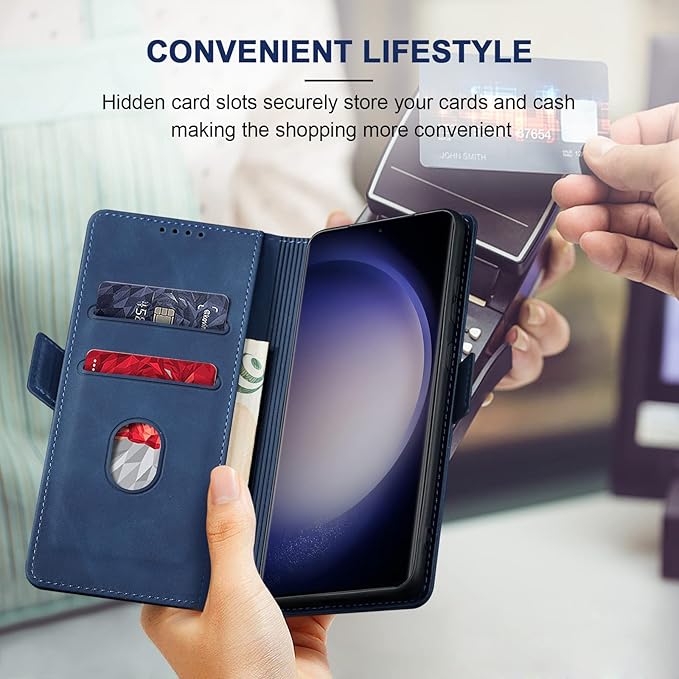 Jasonyu Flip Wallet Case for Samsung Galaxy S23 Ultra 5G,Leather Magnetic Folio Cover with Card Holder,Kickstand - TPU Shockproof Durable Protective Phone Case,Blue