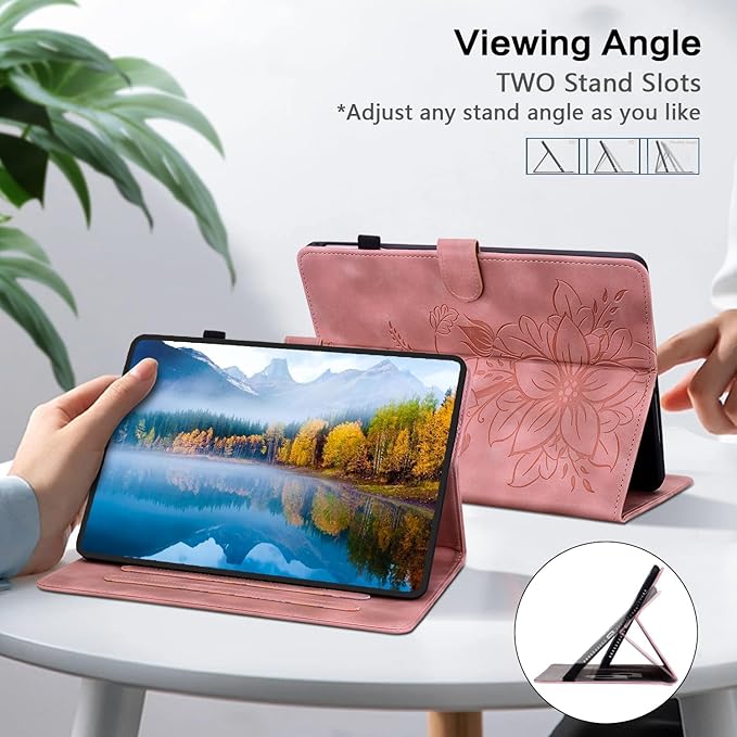 Case for Samsung Galaxy Tab A9+/ A9 Plus 11 inch 2023 SM-X210/ X215/ X216, Premium PU Leather Case with Pen Holder and Magnetic Clasp Stand, Pink