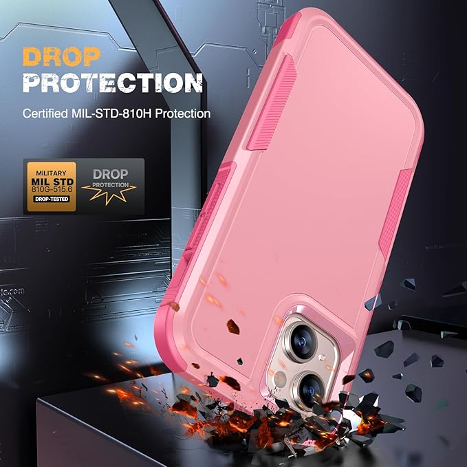 Diaclara Designed for iPhone 13 Case, [with Privacy Screen Protector] [Anti Spy] [Military Grade Drop Protection] Heavy Duty Full-Body Shockproof Phone Case, Pink
