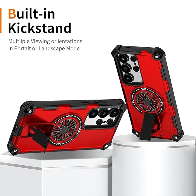 Magnetic Case for Galaxy S24 Ultra, Built-in Stand [Compatible with Mag-Safe] Shockproof Protective Cover Case for Samsung Galaxy S24 Ultra Red