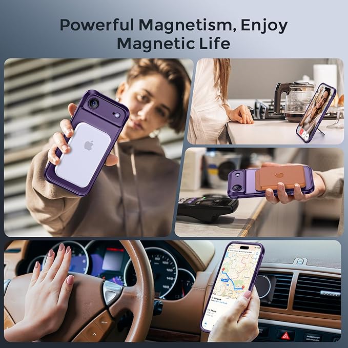 MOCCA Compatible with iPhone Air Case with Magnetic Invisible Stand [Full Camera Protection] [Compatible with Magsafe] Military Drop Shockproof Translucent Matte Phone Case Cover 6.5",Deep Purple