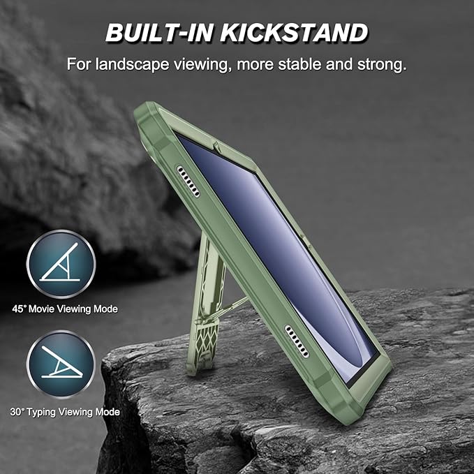 Fintie Shockproof Case for Samsung Galaxy Tab A9 Plus/A9+ 5G 11 Inch 2023 Model (SM-X210/X216/X218), Tuatara Rugged Unibody Hybrid Bumper Kickstand Cover Built-in Screen Protector, Sage Green