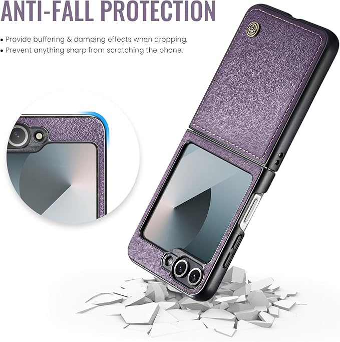 for Samsung Galaxy Z Flip 6 Case, Premium PU Leather Case Anti Scratch Slim Phone Shockproof Protective Phone Cover for Samsung Galaxy Z Flip6, Purple