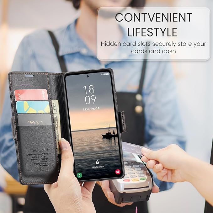 AUPAI for Samsung Galaxy S23 FE Wallet Case with Credit Card Holder, PU Leather RFID Blocking Folio Flip Kickstand Magnetic Clasp Protective Phone Cover for Women Men Black