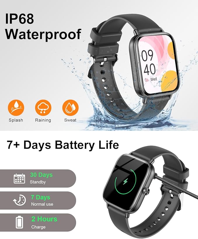 Smart Watch for Women with Bluetooth Call Answer/Dail,1.85" DIY Dial Fitness Watch with Heart Rate Sleep Monitor Step Counter 120+ Sports Modes Waterproof Women's Smart Watch for Android iOS (Black)