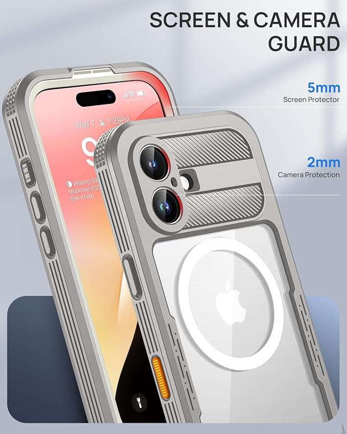 Lanhiem Magnetic for iPhone 16 Case, IP68 Waterproof Dustproof Case, [Compatible with Magsafe] [Built-in Screen Protector] Full Body Heavy Duty Rugged Phone Cover 6.1 inch, Natural