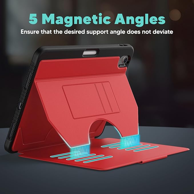 SEYMAC for iPad Air 11 inch Case M3/ M2 (2025/2024), Full Protective Auto Sleep/Wake Strong Magnetic Cover with 5 Standing Angles, Pencil Holder, Red