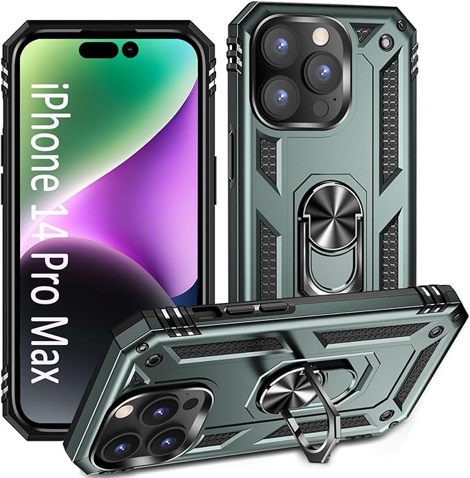 ADDIT Phone Case for iPhone 14 Pro Max Case,with Kickstand Ring,Adjustable Stand,Military Grade,Heavy Duty Protection,Shockproof,Anti-Fingerprint,Support Magnet Car Mount,Teal