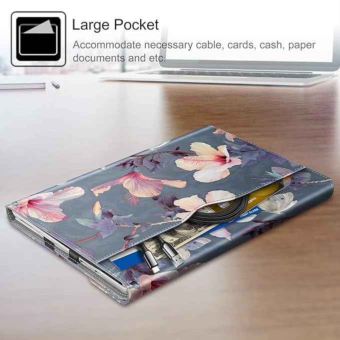 Fintie Case for 12.3 Inch Microsoft Surface Pro 7 Plus, Surface Pro 7/6/5/4/3 - Portfolio Business Cover with Pocket, Compatible with Type Cover Keyboard, Blooming Hibiscus