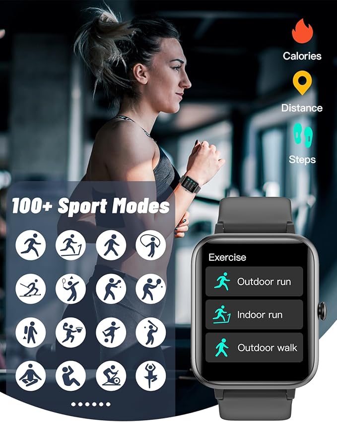 GRV Smart Watch for iOS and Android Phones (Answer/Make Calls), Watches for Men Women IP68 Waterproof Smartwatch Fitness Tracker Watch with Heart Rate/Sleep Monitor Steps Calories Counter (Black)