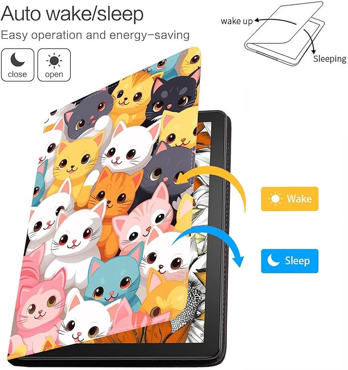 Case for Samsung Galaxy Tab S10 Lite / S10 FE / S9 FE 10.9-Inch / S9 11-Inch, Slim Lightweight PU Leather Stand Cover with Auto Wake/Sleep, Cute Cartoon Cats