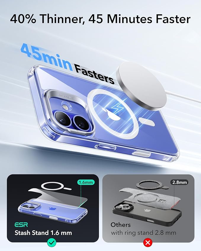 ESR for iPhone 16 Case, Camera Control Button Compatible with MagSafe, Military-Grade Protective Case for iPhone 16,Built-in Stash Stand Phone Case, Scratch-Resistant Back Cover, Clear