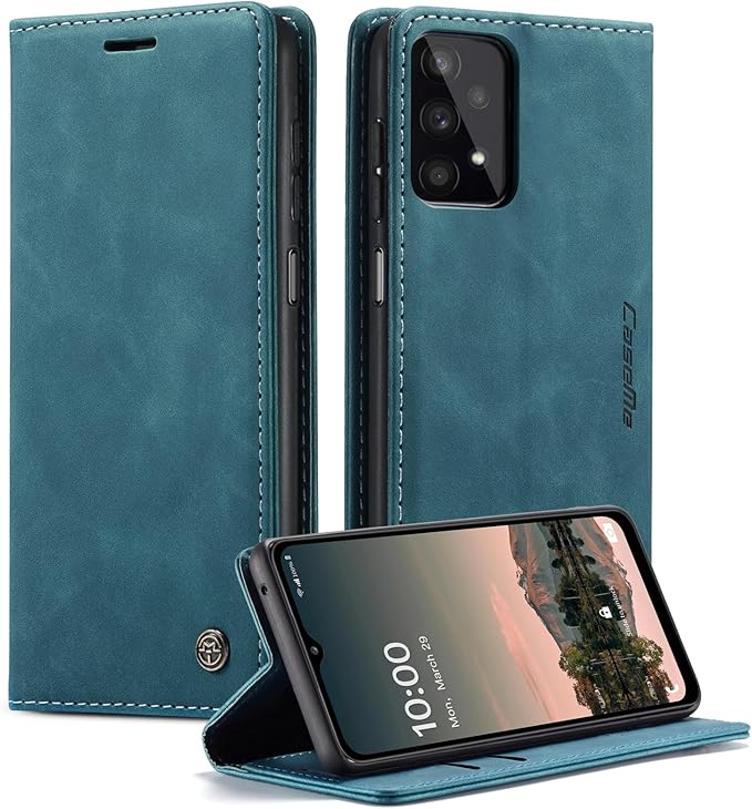 for Samsung Galaxy A32 5G Case, Flip Wallet Leather Case with Card Holder Magnetic Closure Shockproof Kickstand Protective Phone Cases Cover for Samsung A32 5G,Blue-Green