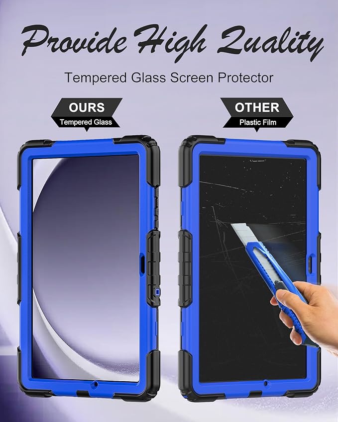 Case for Samsung Galaxy Tab A9+ Plus Tablet Case 11" 2023 with Tempered Glass Screen Protector, [Proof],Rotatable Kickstand/Hand & Shoulder Strap/S Pen Holder (Blue)