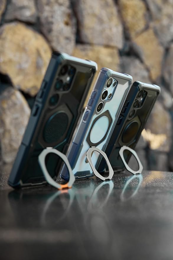 URBAN ARMOR GEAR UAG for Samsung Galaxy S25 Case 6.2" with Kickstand Plasma XTE - Compatible with Magnetic Charging Transparent Rugged Military Drop Tested Protective Cover, Black/Orange