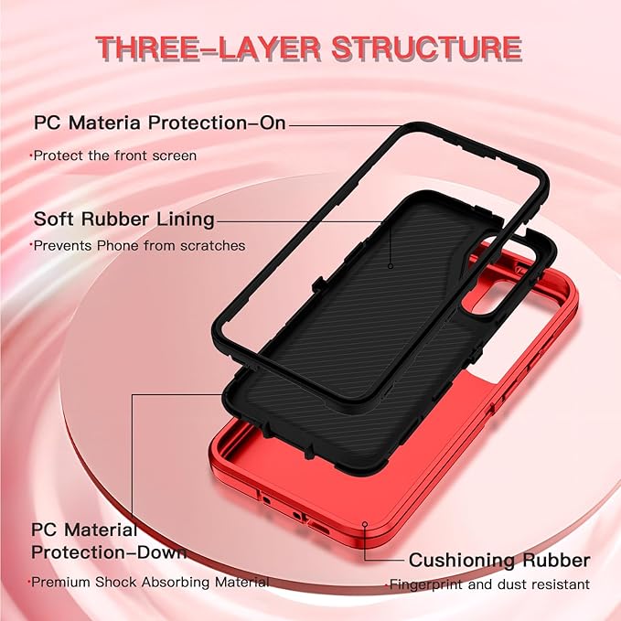 for Samsung Galaxy S24 FE 5G Case Heavy Duty Protective Shockproof Dropproof 3-Layer Full Body Protection [Without Screen Protector] Tough Rugged Case for Galaxy S24 FE,Red/Black