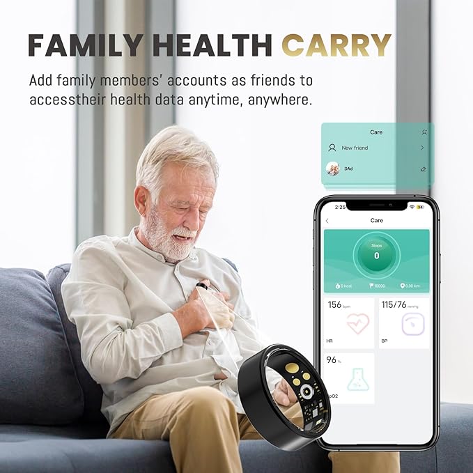 Smart Ring For Women Men, Health Tracker with Heart Rate/Blood Oxygen/Blood Pressure/Sleep Monitoring/Step Counting, IP68 Waterproof Fitness ring, No App Fees for iPhone & Android (Rose Gold, 7#)