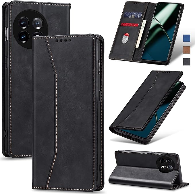 Jasonyu Flip Wallet Case for OnePlus 11 5G,Leather Magnetic Folio Cover with Card Holder,Kickstand - TPU Shockproof Durable Protective Phone Case,Black