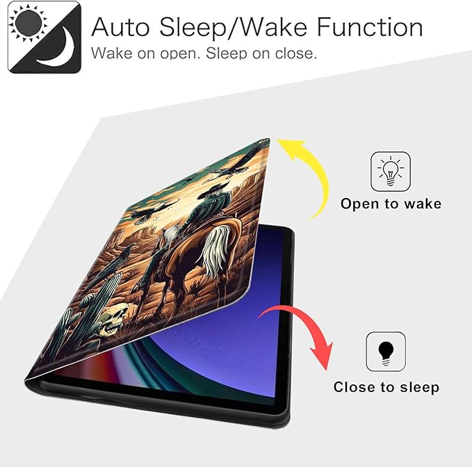 Case for Samsung Galaxy Tab S10 FE/ S9 FE 5G 10.9 Inch/Tab S9 11 Inch, Slim PU Leather Stand Cover with Auto Wake/Sleep, Multi-Angle Viewing & Shockproof, Cowboy on Horseback
