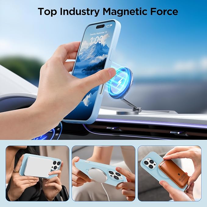 Magnetic Stand for iPhone16 Pro Max Case with Kickstand 【Lab-Certified Protection】【Not Yellowing】【Anti-Fingerprint】 Durable, Enhanced Grip, Slim，Blue，iPhone 16 Pro Max 6.9"