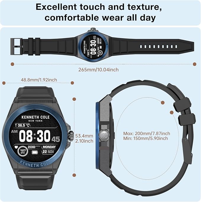 Bebinca Smart Watch for Men Compatible with iPhone Samsung Android Phone, 1.32'' HD Screen IP68 Waterproof Bluetooh Fitness Tracker Heart Rate/Sleep Monitor(Gunmetal-Blue)