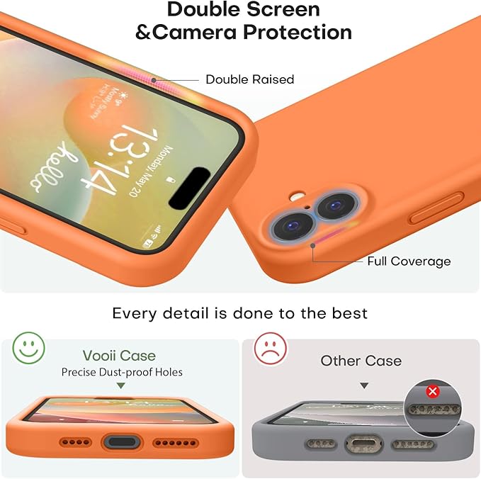 Vooii Compatible with iPhone 16 Case, Liquid Silicone Upgrade [Camera Protection] [Soft Anti-Scratch Microfiber Lining] Shockproof Phone Case for iPhone 16 6.1 inch - Bright Orange
