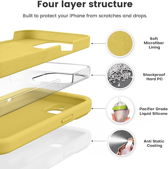 Vooii Compatible with iPhone 13 Case, Liquid Silicone Upgrade [Camera Protection] [Soft Anti-Scratch Microfiber Lining] Shockproof Phone Case for iPhone 13 6.1 inch - Canary Yellow