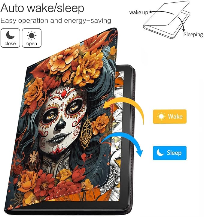 Case for Samsung Galaxy Tab S10 Lite / S10 FE / S9 FE 10.9-Inch / S9 11-Inch, Slim Lightweight PU Leather Stand Cover with Auto Wake/Sleep, Sugar Skull Girl Flowers