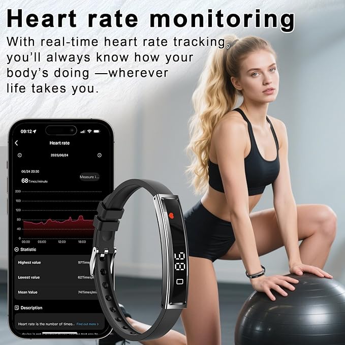 Efolen Smart Bracelet for Women,Ultralight Fitness Tracker Smart Wristband with Heart Rate/Blood Oxygen/Sleep Monitor/Pedometer,Slim Smartwatch for Android iPhone,Activity Tracker,2 Band,2 Band,Black