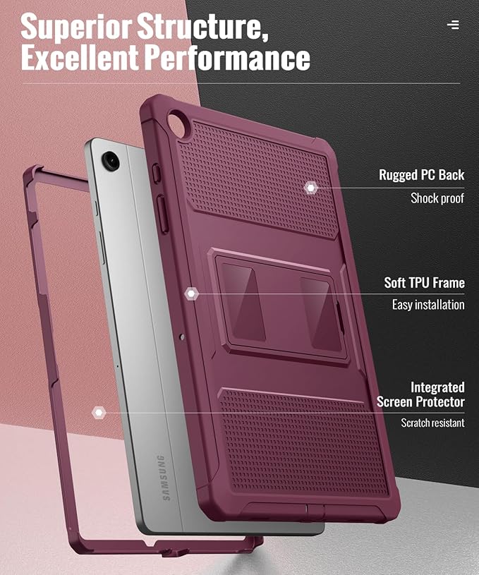 MoKo Case Fit Galaxy Tab A9 Plus 11-Inch 2023 (SM-X210/X216/X218), Shockproof Full Body Rugged Stand Back Cover Built-in Screen Protector Fit Galaxy Tab A9+ 11" 2023, Dark Red
