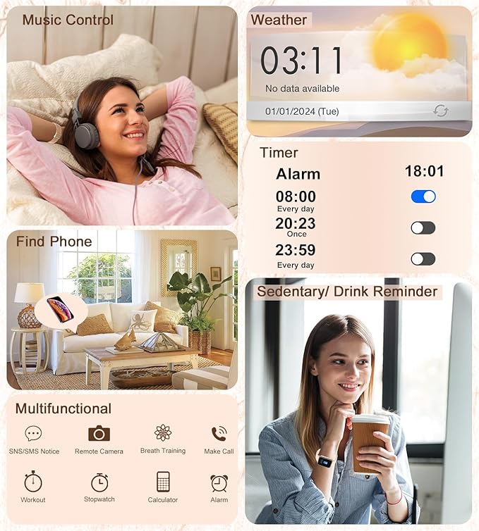 Smart Watch for Women with Bluetooth Call Answer/Dail,1.85" DIY Dial Fitness Watch with Heart Rate Sleep Monitor Step Counter 120+ Sports Modes Waterproof Women's Smart Watch for Android iOS (Gold)