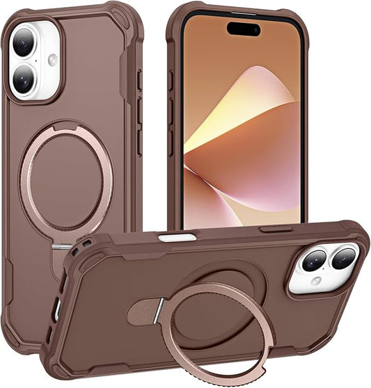Compatible with iPhone 16 Case with Invisible Magnetic Ring Stand [Compatible with Magnetic] [Military Drop Protection] Shockproof Slim Hard Back Soft Edge Case 6.1 Inch, Khaki