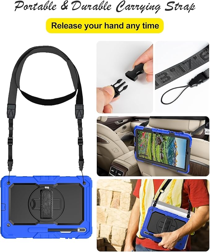 Case for Samsung Galaxy Tab S8 Plus 2022/S7 FE/S7 Plus 5G 12.4-inch Tablet Case Protective [with Screen Protector], Rotatable Kickstand, S Pen Holder, Hand/Shoulder Strap (Blue)