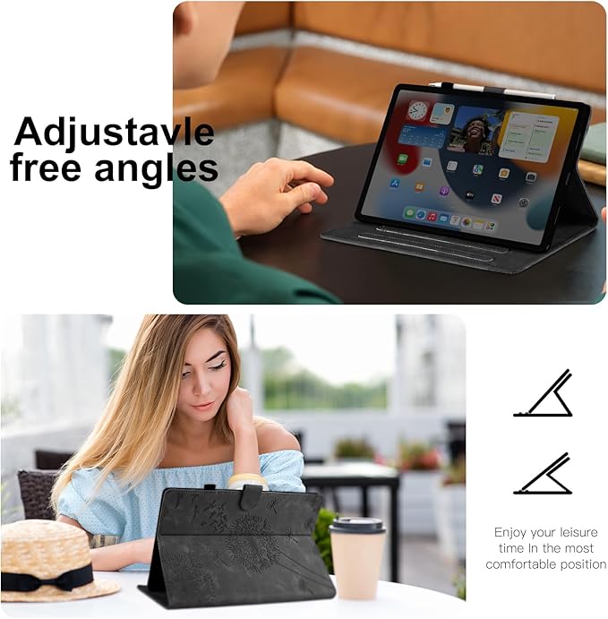 Dandelion Cover for Galaxy Tab A9 Plus Case (SM-X210/X216/X218, 11 Inch 5G), Artsy Design, Premium Faux Leather Made, Card Slots, Kickstand, Black