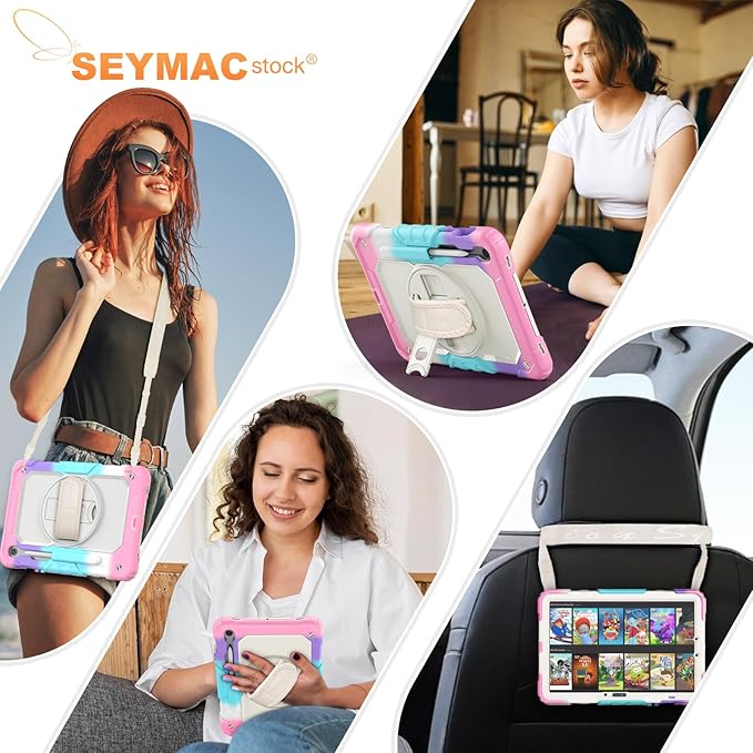 SEYMAC stock Case for Samsung Galaxy Tab S10 Lite / S10 FE / S9 FE 5G / S9 Tablet Case 10.9''/ 11'' Protective with Screen Protector, Pen Holder, 360 Rotate Stand, Hand Strap, Shoulder Strap,BeigePink