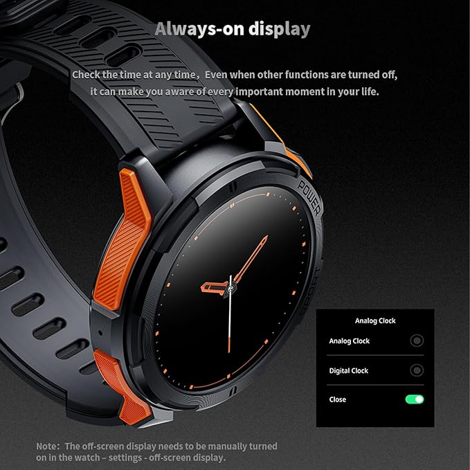 Military-Style Smartwatch for Men,5ATM Waterproof, 1.43" AMOLED HD Display, 123+ Sport Modes, 24/7 Health Monitoring, Answer/Make Calls, for iOS/Android (Orange)