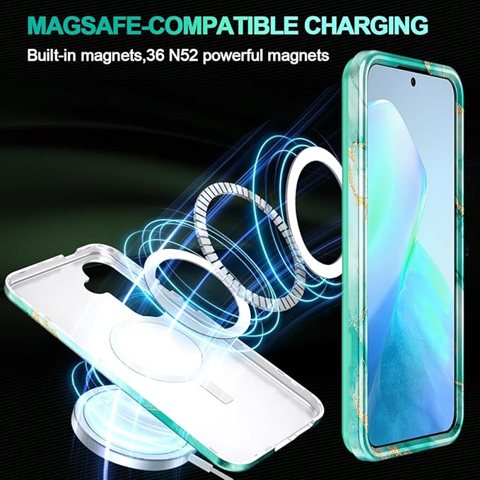 Casetego for Galaxy S25 FE Case,Compatible with MagSafe,[Military Grade Drop Test] Full Body Protection Slim Shockproof Rugged Marble Women Case for Samsung Galaxy S25 FE 6.7 inch,Turquoise