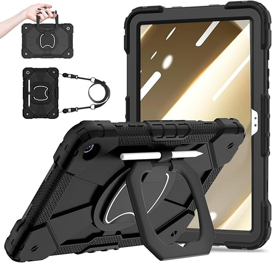 DreamerX for Samsung Galaxy Tab A9+/A9 Plus 11 Inch 2023 Case (SM-X210/X215/X216/X218), Shockproof Rugged Silicone Drop Protective Cover with 360 Rotating Stand Handle Shoulder Strap Pen Holder, Black
